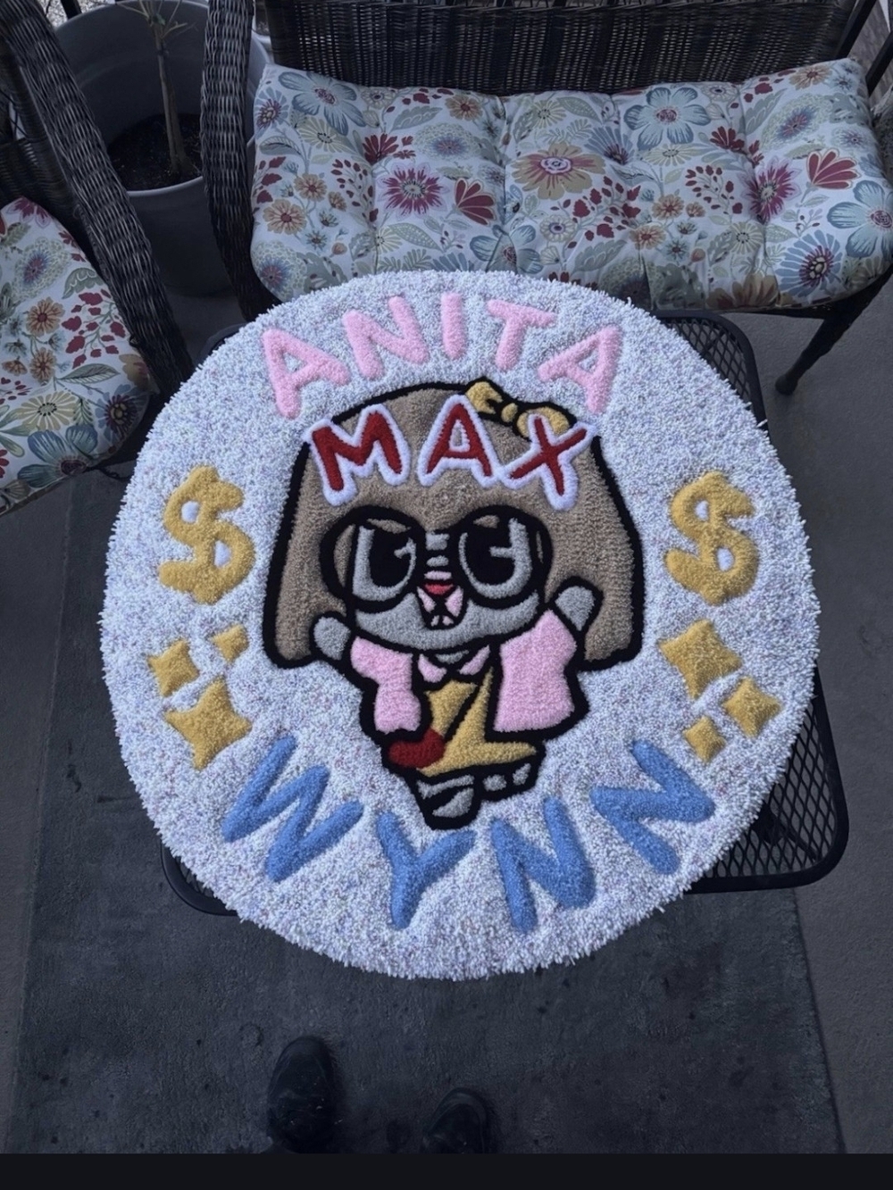 33x32 Personalized Cartoon Character Round Rug - Pink Blue Yellow Accents
